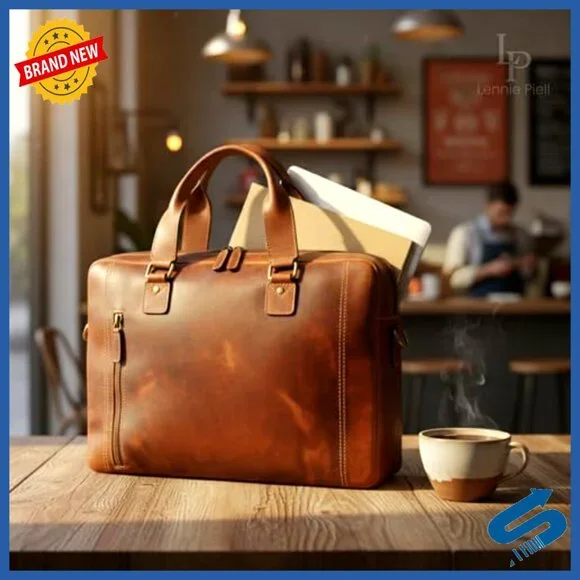 Full Grain Leather Messenger Bag Laptop Briefcase Satchel Twin Compartment - Picture 2 of 7